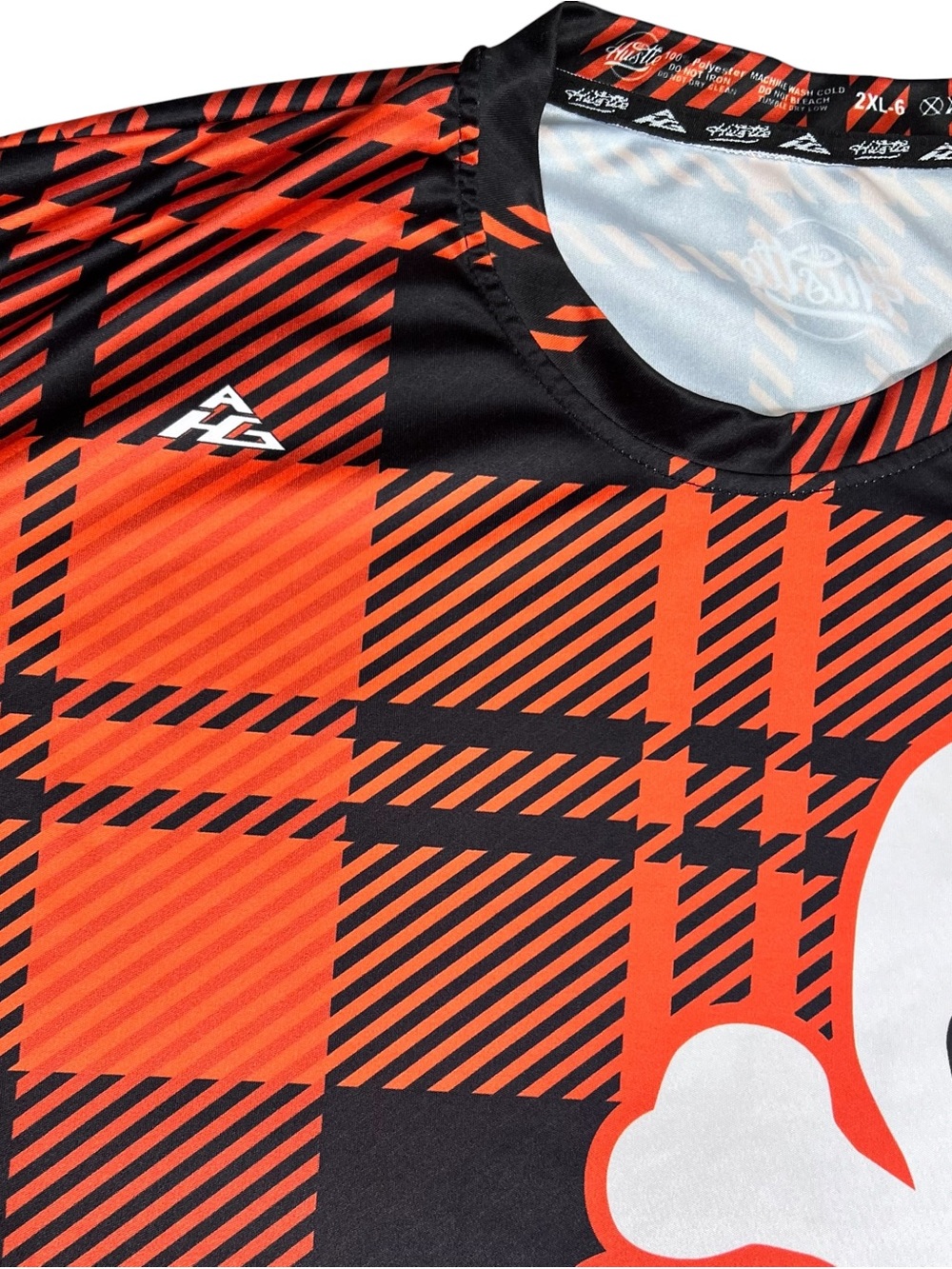 All Hustle Gear Mens Jersey Orange Black Plaid Skull Crossbones Fitz 6 Size 2XL - Picture 7 of 8